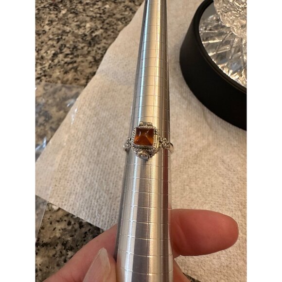 Amber Bali Sterling Silver Hinged Poison Ring Size 8 New Gift - Picture 11 of 14